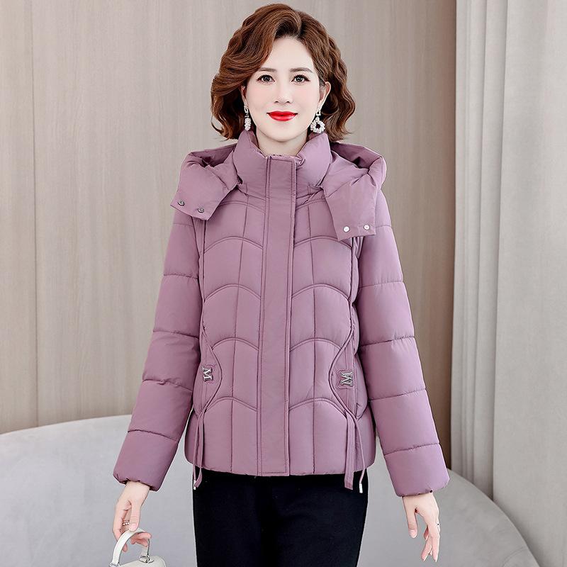 Fashion warm thickened short middle-aged and elderly hooded down cotton clothes, small thickened mother clothes in winter