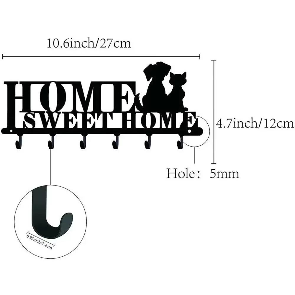 Sweet Home & Dogs Design Wall Organizer Rack with 6 Hooks - Stylish Storage for Bathroom, Entryway, and More