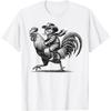 Funny Cat With Cowboy Hat & Boots Riding Rooster Vintage T-Shirt