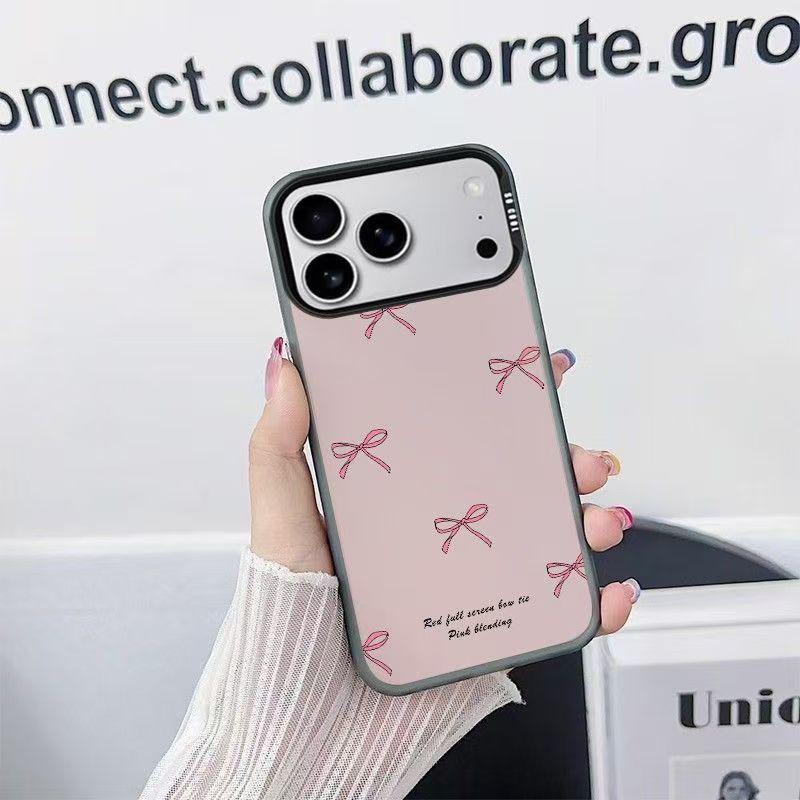 Silver Shell Cross-Border Powder Bow Phone Case for Apple 17/16/15 Pro, 14 Pro Max, 13/12/11/X