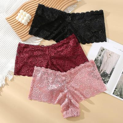 Trendige Damen-Slips, Spitze, schnell trocknend, durchsichtig, Übergröße, Blumenstickerei, Damen-Slips, Damenbekleidung