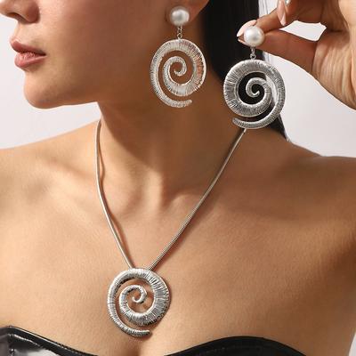 Women European American Personality Trendy Spiral Pendant Alloy Stud Earrings Necklace Creative Party Style Jewelry For Women