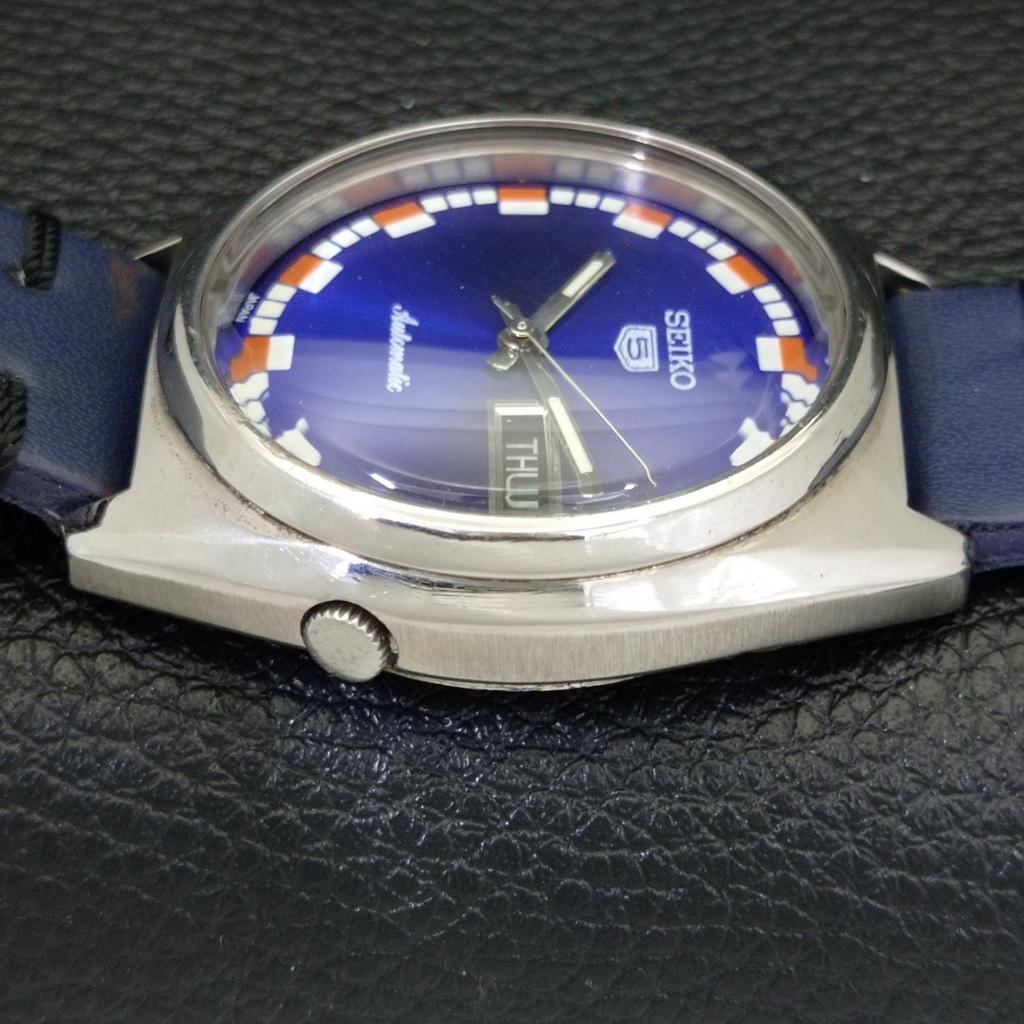 JAPAN 7019A VINTAGE SEIKO 5 AUTOMATIC MENS BLUE COLOR DIAL WATCH a701333-5 R206a-a701333