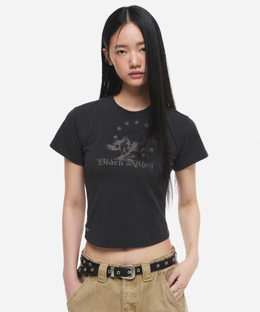 DNSR (W) Vintage Crop Half T-Shirt Black