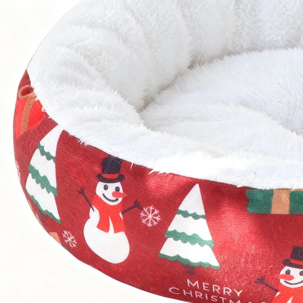 Winter Cat Mat Comfortable Round Christmas Calming Pet Sofa Pet Kitten Fuzzy Sleeping Mat For Home Dorm Bedroom Living Room