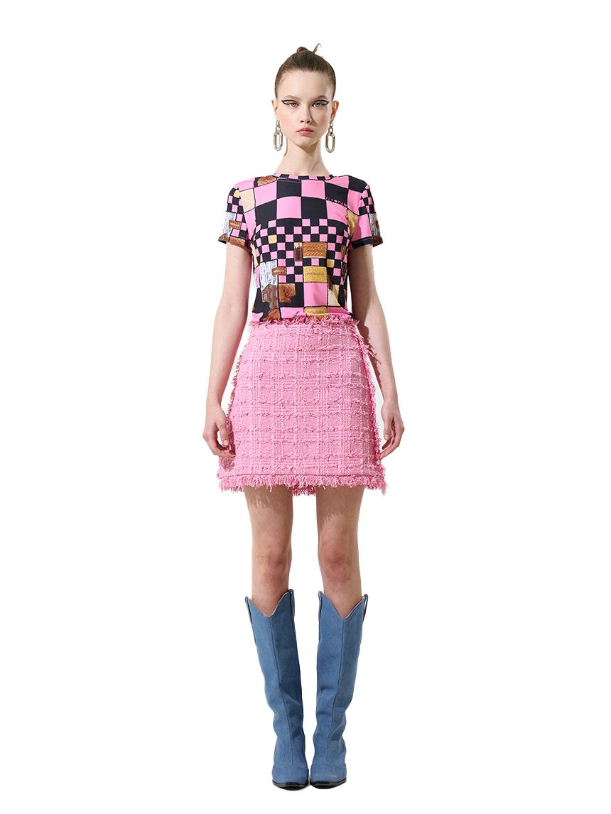 Greedius Pink Biscuit Check Pattern Baby Tee L