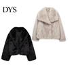 Individual Style Coat Auutmn Winter Lady Cardigan Faux Fur Thickened Plush Turn-down Jacket Collar Pure Color Long Sleeves Solid Women