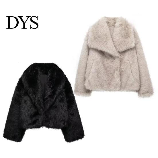 Individual Style Coat Auutmn Winter Lady Cardigan Faux Fur Thickened Plush Turn-down Jacket Collar Pure Color Long Sleeves Solid Women