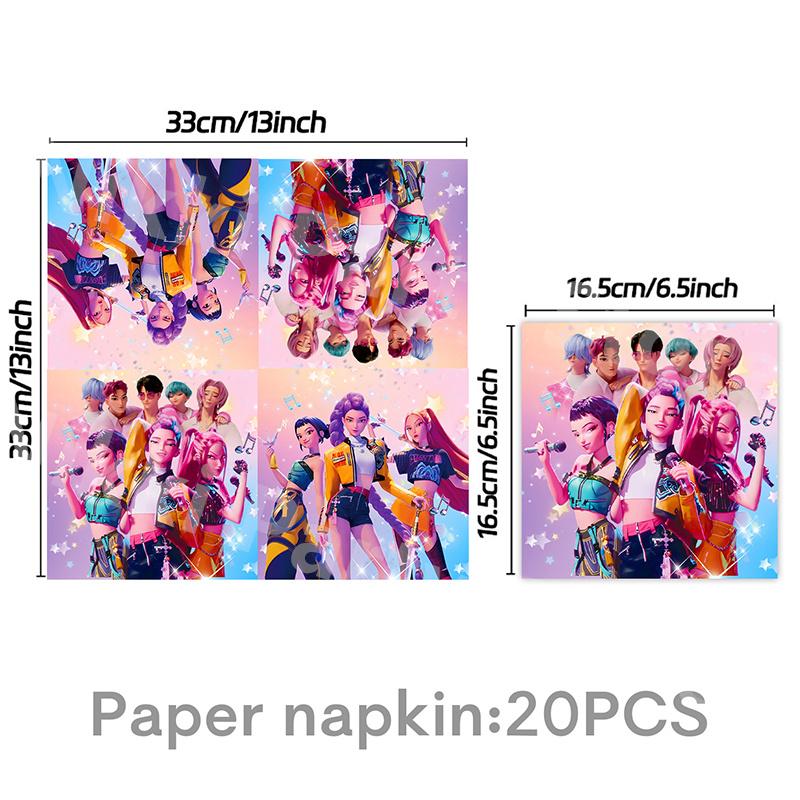 Kpop Demon Hunters Party Supplies Stickers Balloons Party Favors Disposable Tableware Tablecloth Plates Cups Baby Shower Toys