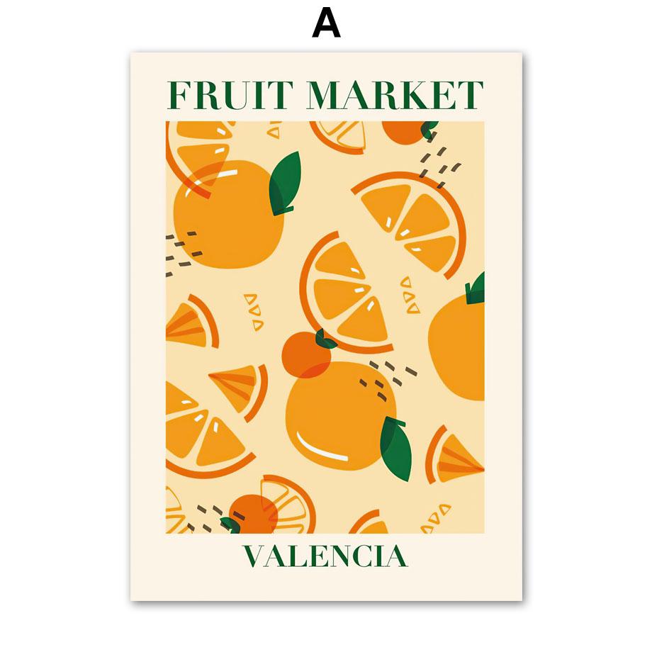 Innendruck Zitrone Orange Wandkunst Leinwandgemälde William Morris Heimdeko Poster Schlafzimmer Obstmarkt Wohnzimmer Kiwi