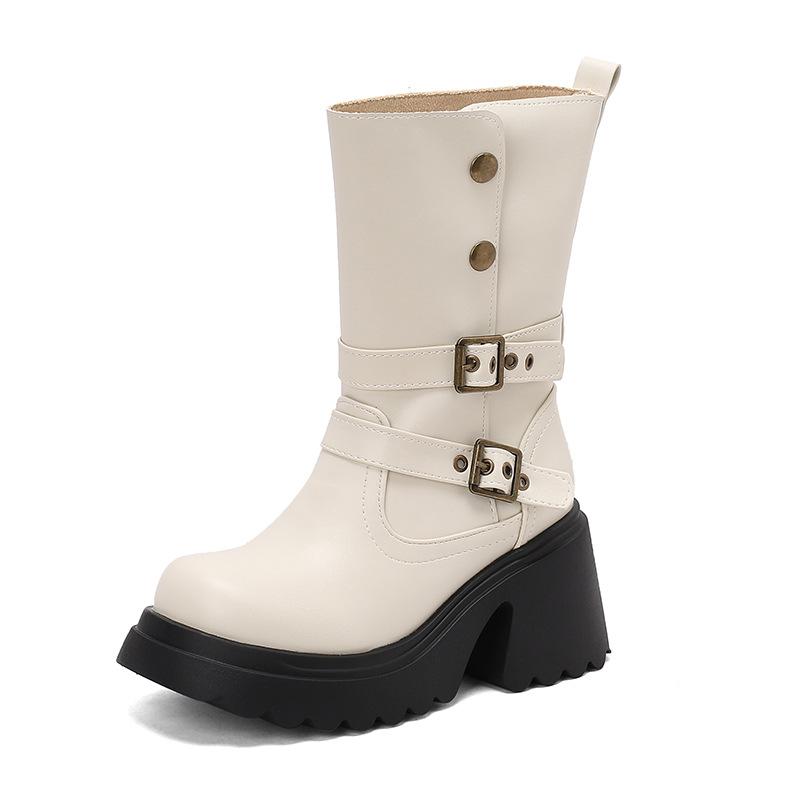Metal Chain Belt Buckle Medium Tube Fashion Boots Thick-Soled Muffin Casual Boots Martin Boots 40-45