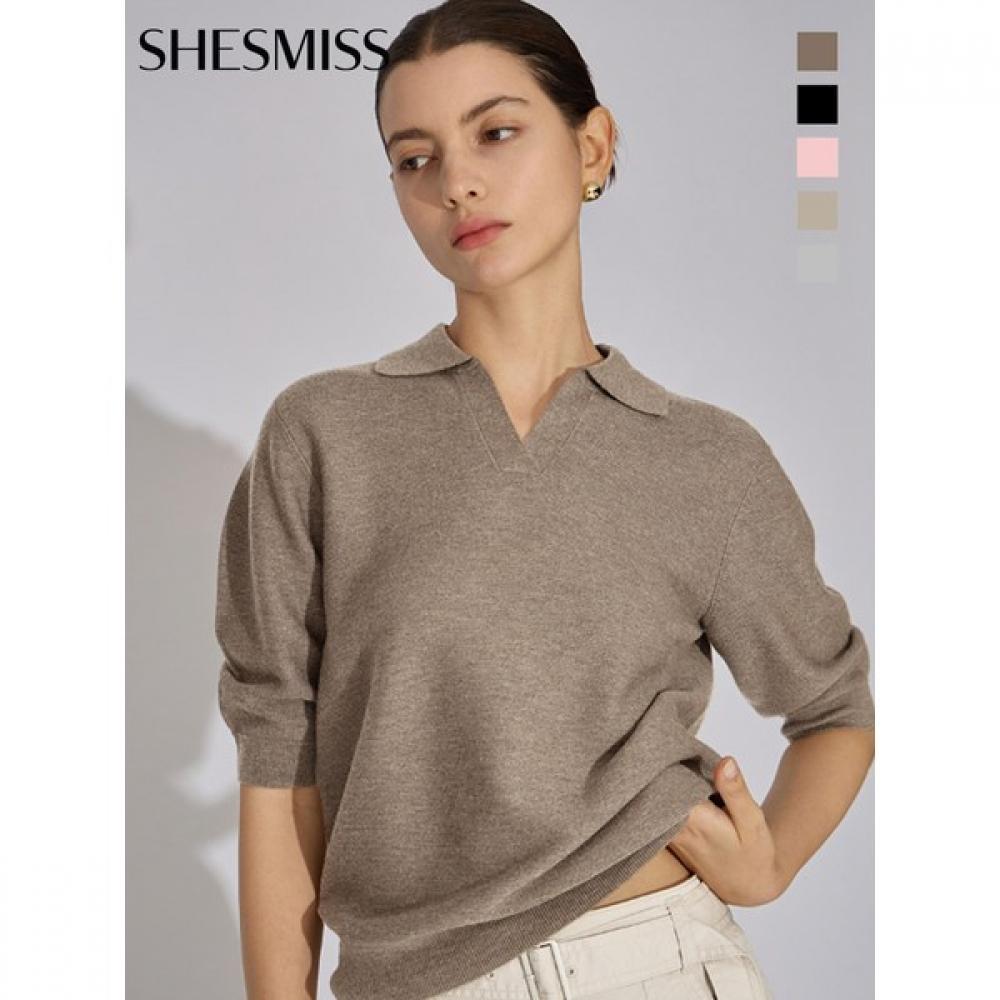

Shs Miss Collar Neck Half Sleeve Knit Sskpoo32040 blacks/55
