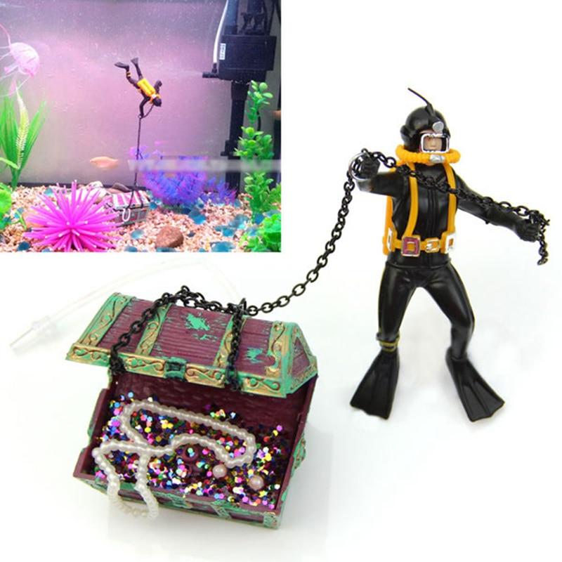 Air Action Diver Hunter Treasure Chest Decor Aquarium Decoration Underwater Landscape Ornaments