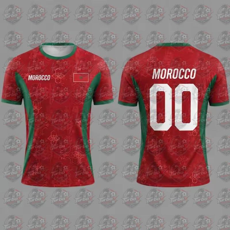 Morocco Flag Print Football Jersey Summer Customizable Name Number O-neck Short-sleeved Women Kids Soccer T-shirt