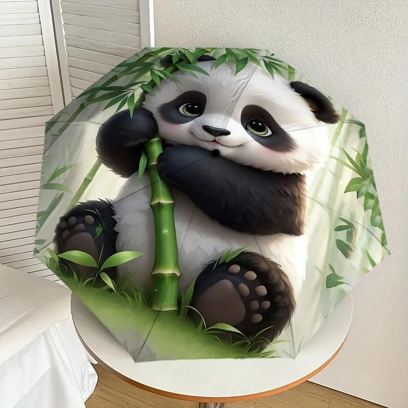 1PC panda bambooAutomatic Open/Close Umbrella with Windproof, 8-Rib Sturdy Canopy, Durable Ribs, Fashionable Design1225A