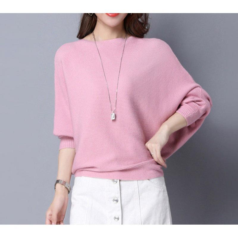 Batman shirt women's top autumn new retro loose bat sleeve one-word neck knitted sweater women's