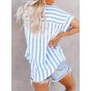 Summer Casual Striped Contrasting Color Short-sleeved Blouse Shirt Top for Women