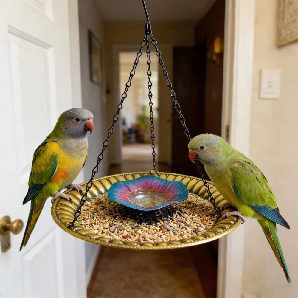 Metal Bird Food Container Decorative Parrot Feeder Tray Bird Food Dispenser  Outdoor Garden Decor