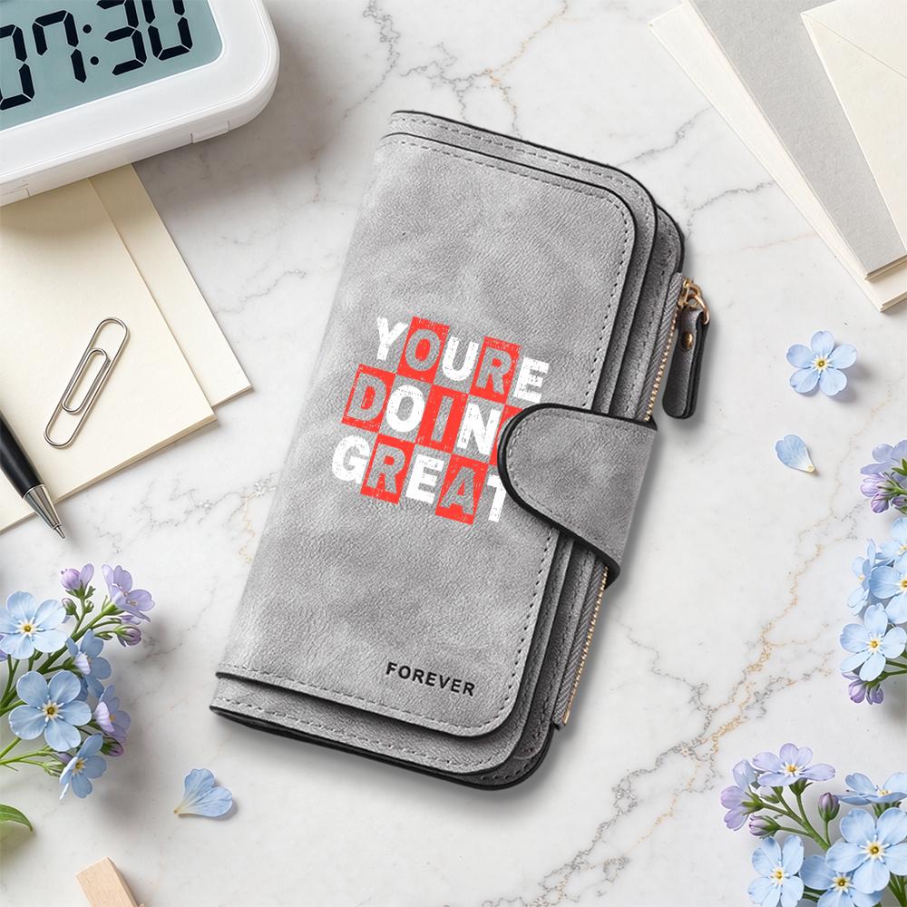 Women's Fashion Long Wallet Motivational Quote Leather Purse for Daily Use
