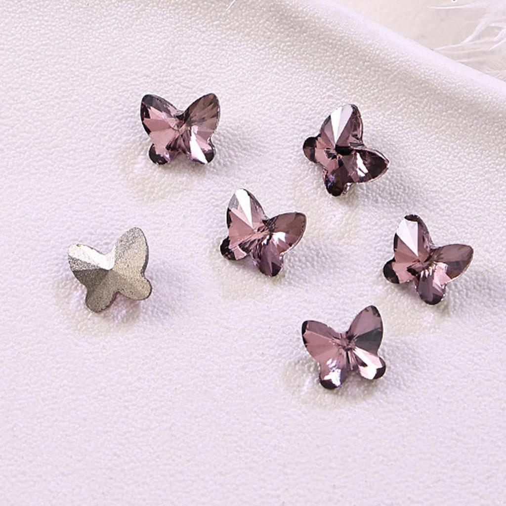 10 Pieces Pink Shiny Rhinestones Nail Art Decorations Mixed Shapes Including Hearts Squares Butterflies Drops for DIY Nail Design Home Salon Party
