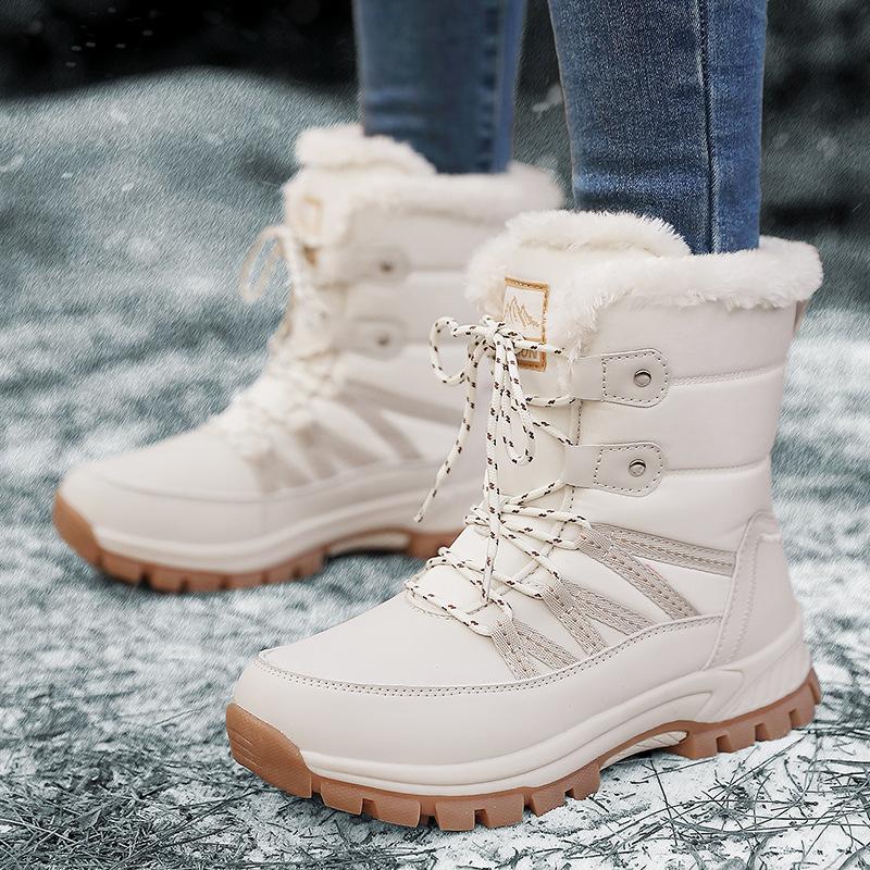 Women's Winter Snow Boots Plush Warm Cotton Shoes Wear-resistant Sports Outdoor High-top Lace-up Large-size Women's Boots