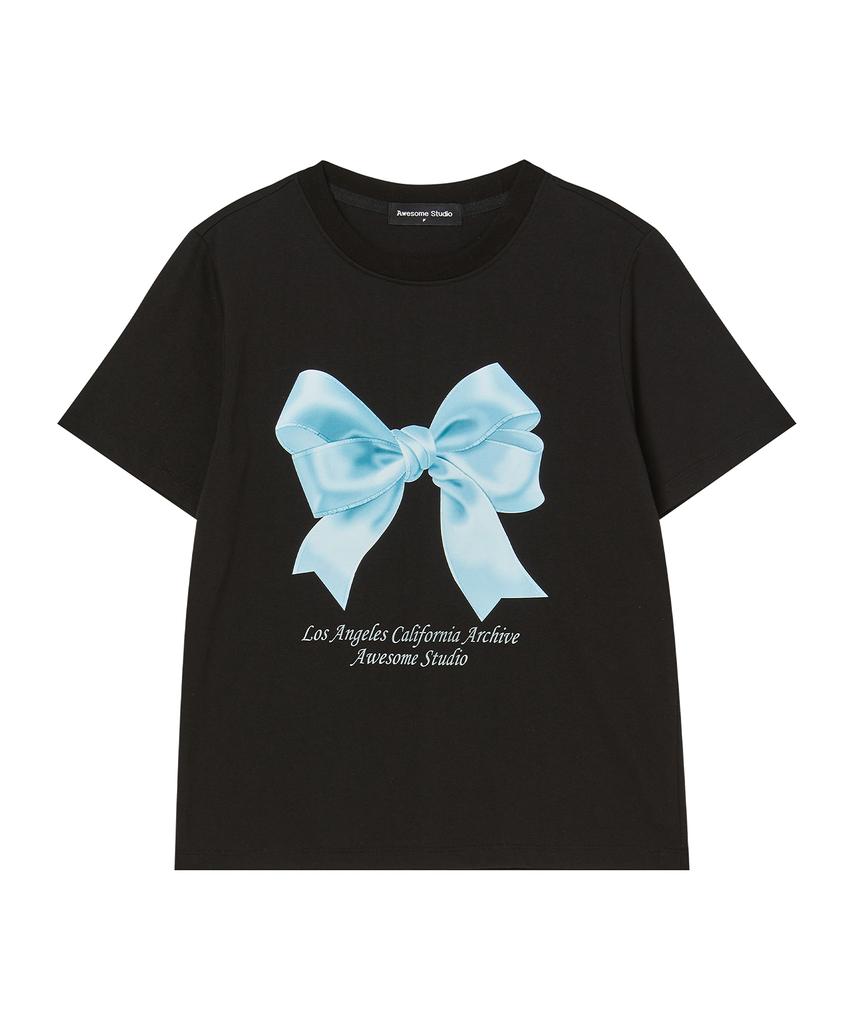 AWESOME STUDIO Ribbon Digital Print Short Sleeve T-Shirt Indigo Blue