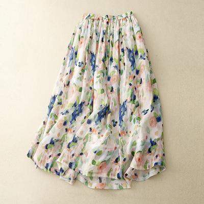 The Real Shot Is a New Literary and Retro Cotton and Linen A-shaped Skirt for Women In Summer, Looking Thin, High-waisted, Medium and Long Women