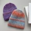 New Knitted Hat Gradual Change Tie-dye Rainbow Knitted Hat Winter Warm Sports Casual Fashion Wool Hat