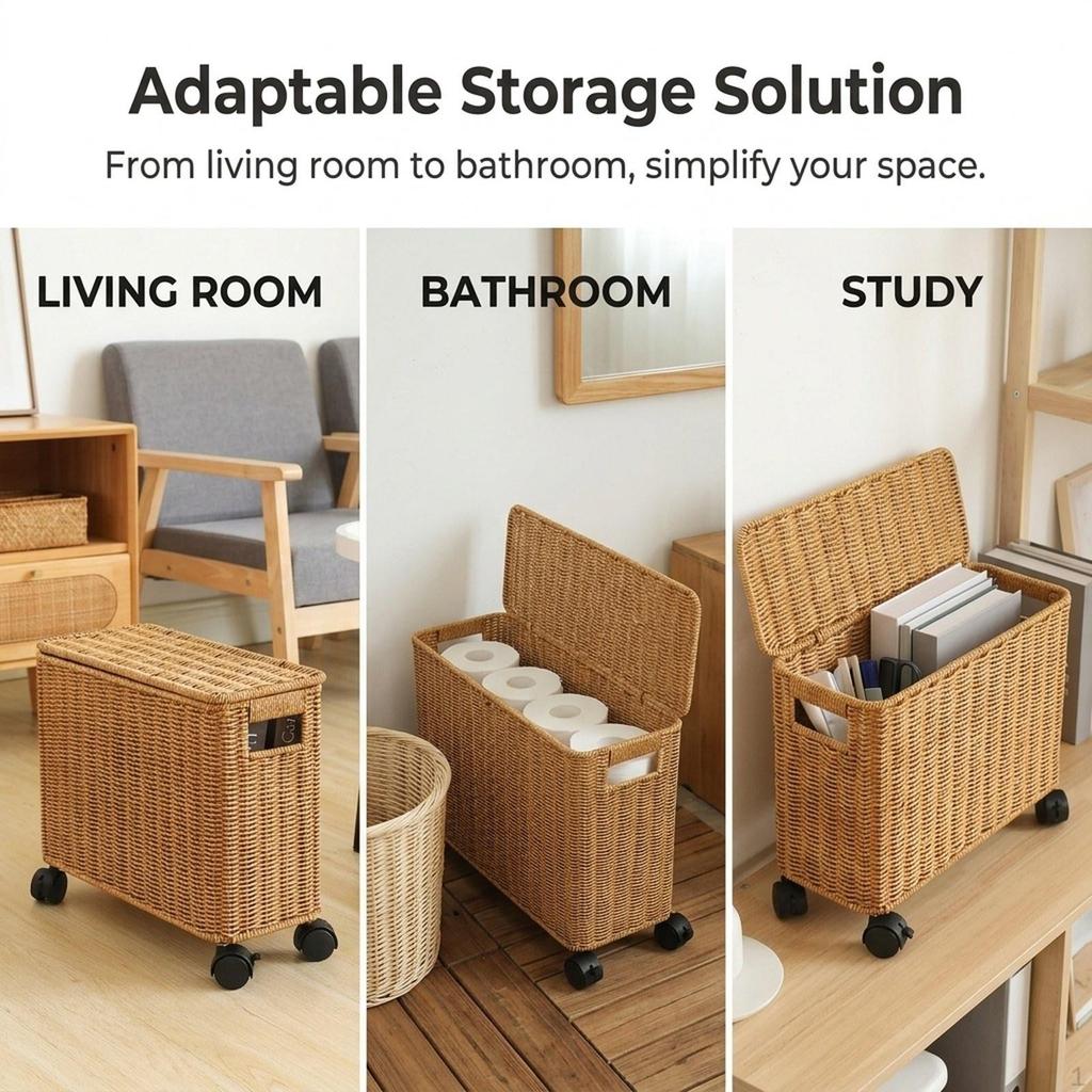 Cesto Contenitore Stretto con Manico Organizer Multiuso per Oggetti Vari Porta Riviste per Cucina