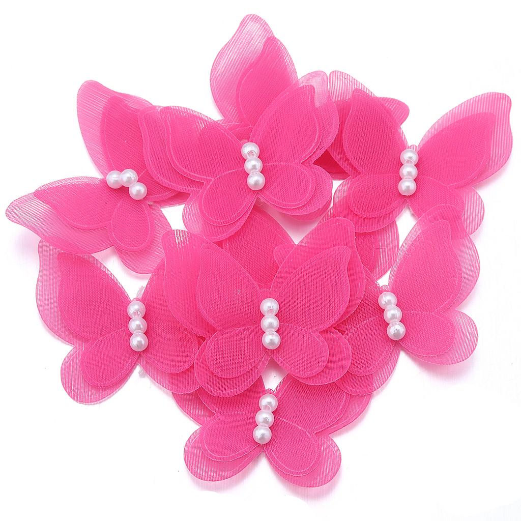 10pcs/lot Organza Fabric Butterfly Appliques Colorful Double-layer Meteor Gauze Pearl Butterfly For DIY Wedding Party Home Decor