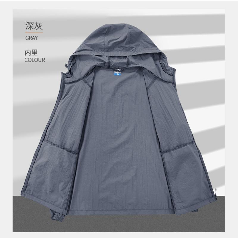 Men's Lightweight Hooded Windbreaker - Quick Dry Outdoor Jacket with Zipper Pockets for Hiking and Daily Wear