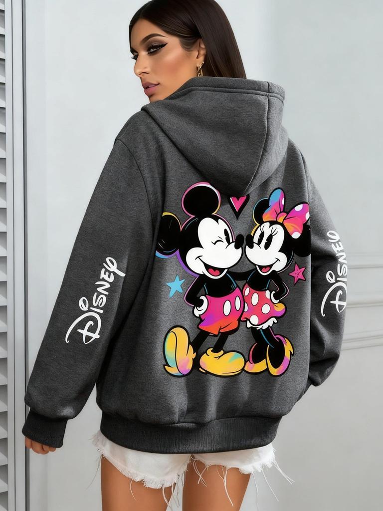 Disney Mickey Minnie Print Sweatshirt Women Men Autumn Winter Casual Loose Hoodie Vintage Cartoon Graphic Pullover Streetwear