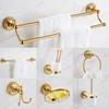 Luxe Goud Messing Badkamer Accessoires Set, Badjas Haak, Toiletrolhouder, Handdoekrek, Handdoekring, badkamer sets, Gouden Handdoekrek, Zeepbakje