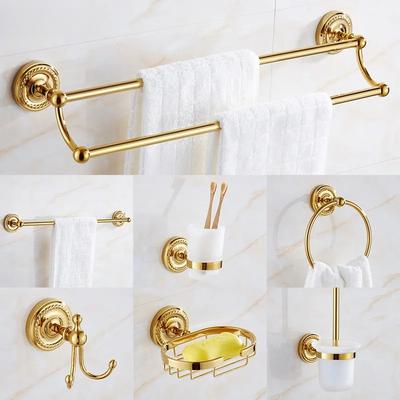 Juego de accesorios de baño de lujo en latón dorado, gancho para bata, portarrollos de papel higiénico, toallero, aro para toallas, juegos de baño, toallero dorado, jabonera