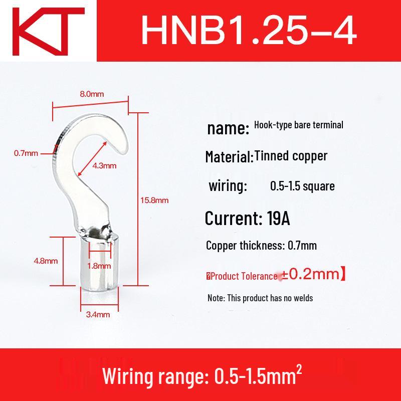 KT Copper Lug Hook-shaped Bare Terminal 1.25 2 5.5 Cold Crimp Purple Copper Hook