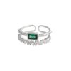 Huitan Korean Style Double Layer Finger Ring For Women Green Cz Geometric Shape Fashion Versatile Opening Rings  New Jewelry
