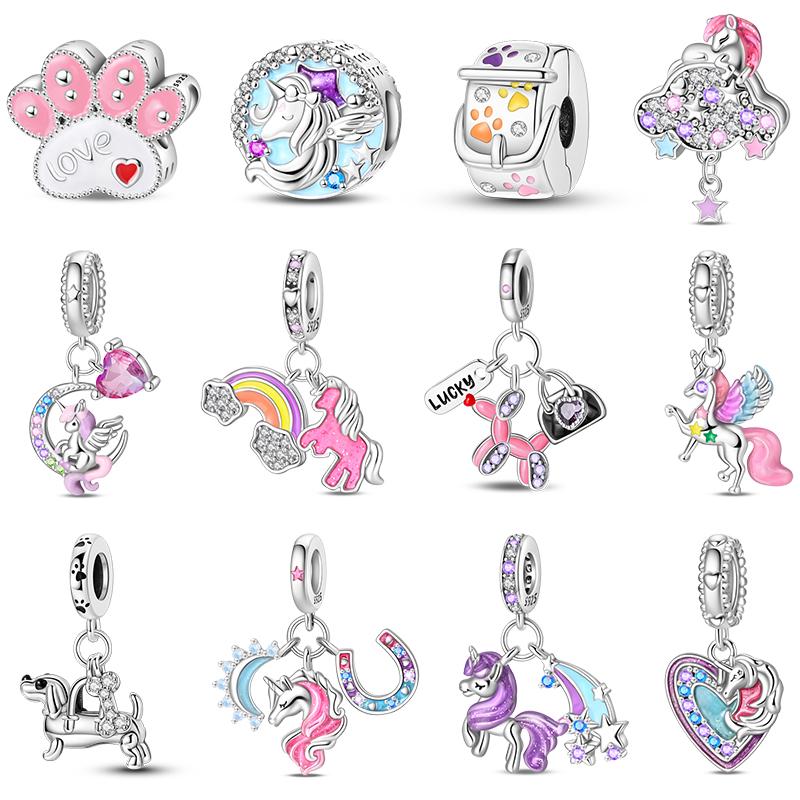 Brand New Copper Metal Color Rainbow Horse Colorful Wing Charm Bead Components Bead Components Compatible With 3mm Authentic Original Bracelets Do It
