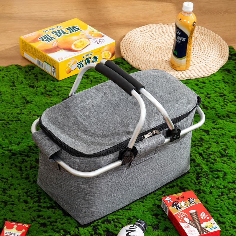 Insulated Oxford Cloth Folding Picnic Basket with Wheels, Multifunctional Outdoor Ice Bag & Thickened Aluminum Foil Liner
