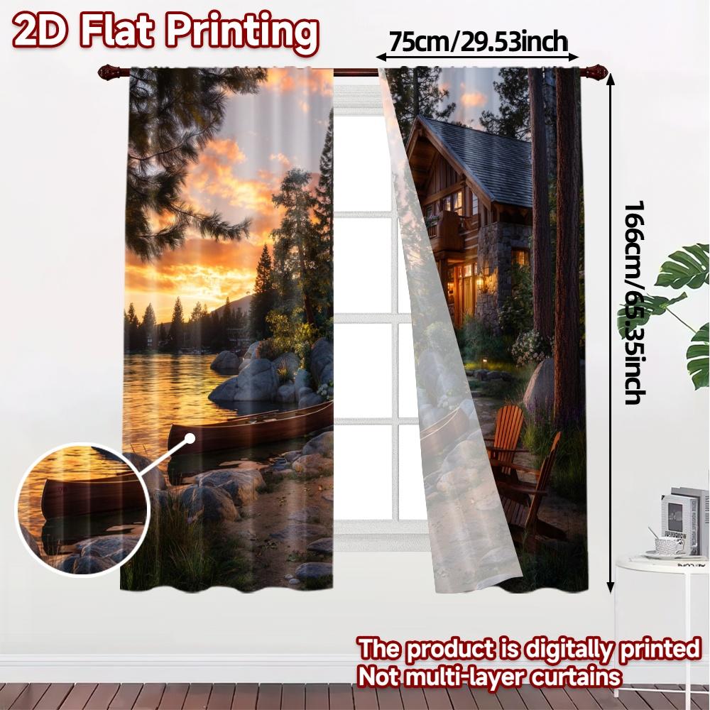 2pcs   2D FLAT PRINTING Curtains (Without Rod) Lakeside Retreat(1) Chic Curtain Fabric Versatile Fabric Curtains Home Decor for