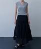 Meojiaenminggeul Ete Contour Wrinkle Midi Skirt (Black)