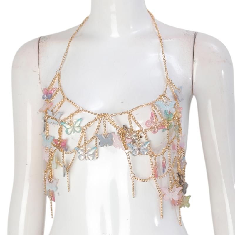 

Stylish Butterfly Pendant Metal Chain Camisole Body Chain Party Wear Handmade Beach Necklace for Casual and Party Wear 1