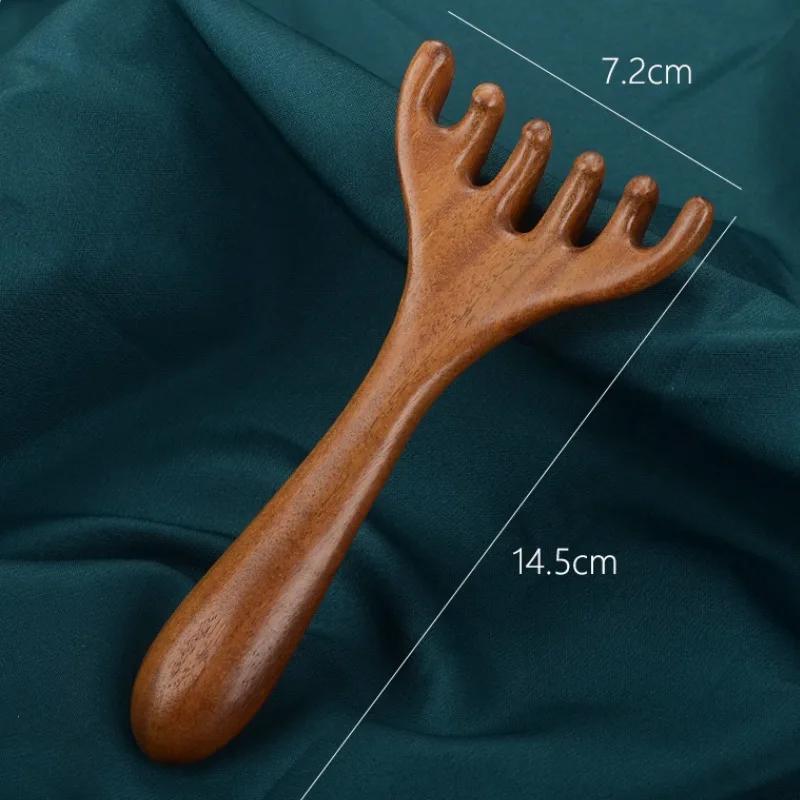 Pure Natural Six-Claw Head Massage Meridian Comb Health Care Wood Handle Tool for Lymphatic Scraping and Unblocking Artifact
