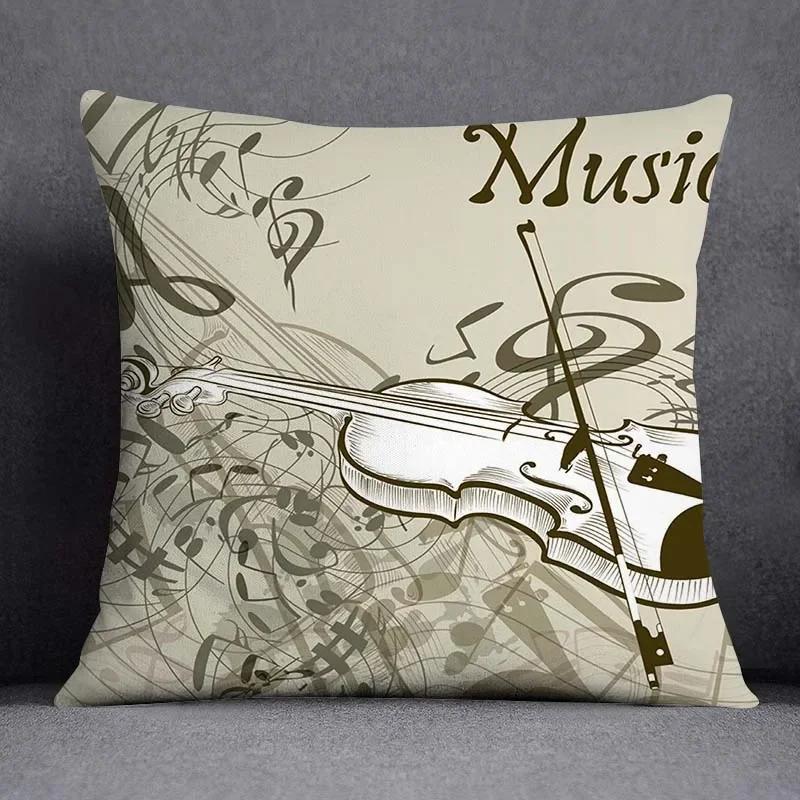 Musical Note Guitar Series Pattern Home Decoration Pillow Case Square Office Cushion Cover