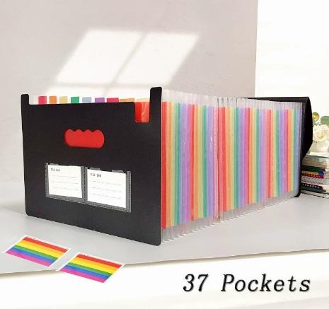 Rainbow 12-24-37Pocket Expanding File - A4 Accordion Folder, Portable Document/Bill/Receipt Holder for Organizing