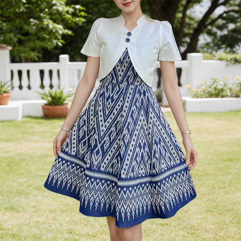 

ZANZEA Женское повседневное летнее платье с коротким рукавом и лоскутным принтом S синий