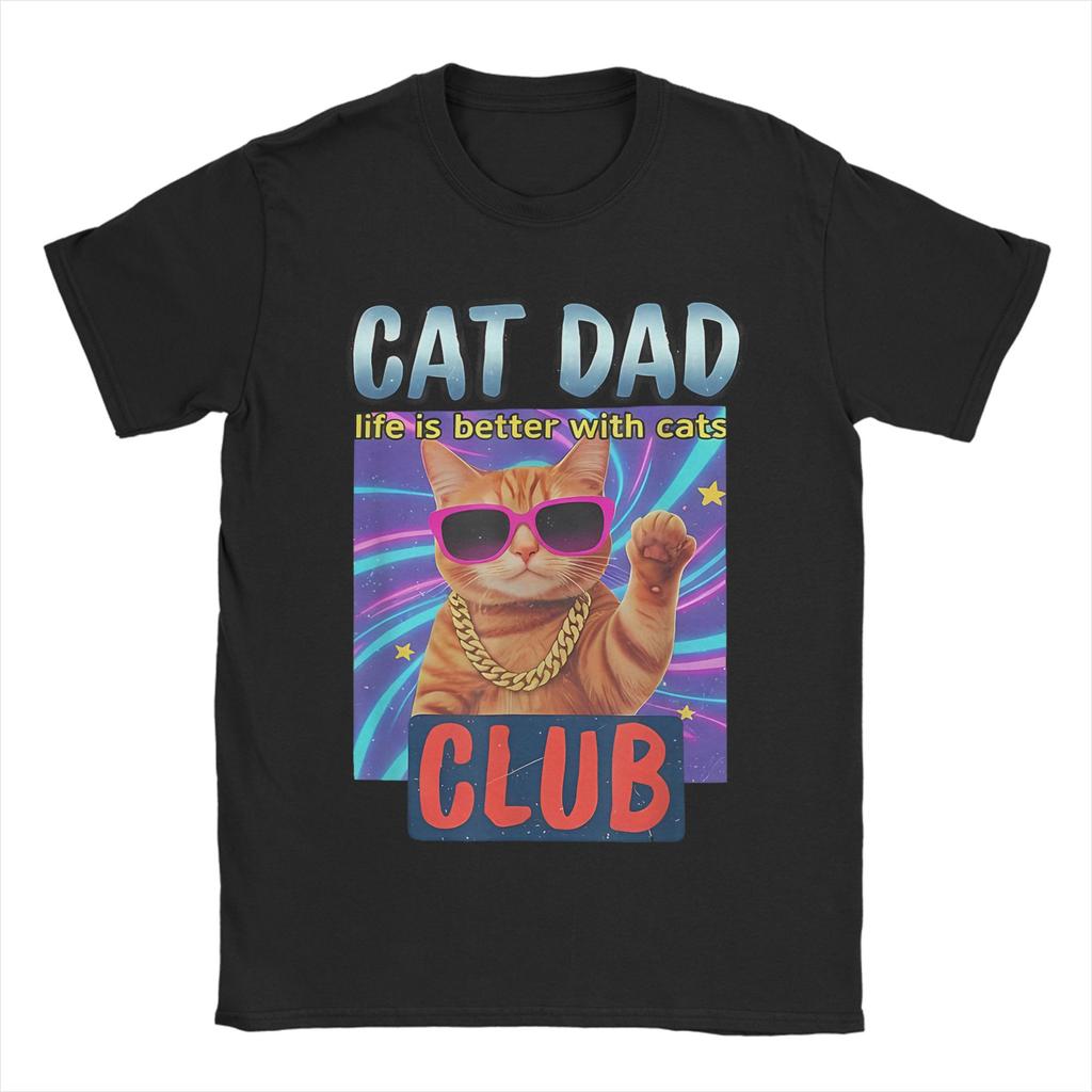 Cat Dad T-Shirt Funny Men Printed Short Sleeve Tees
