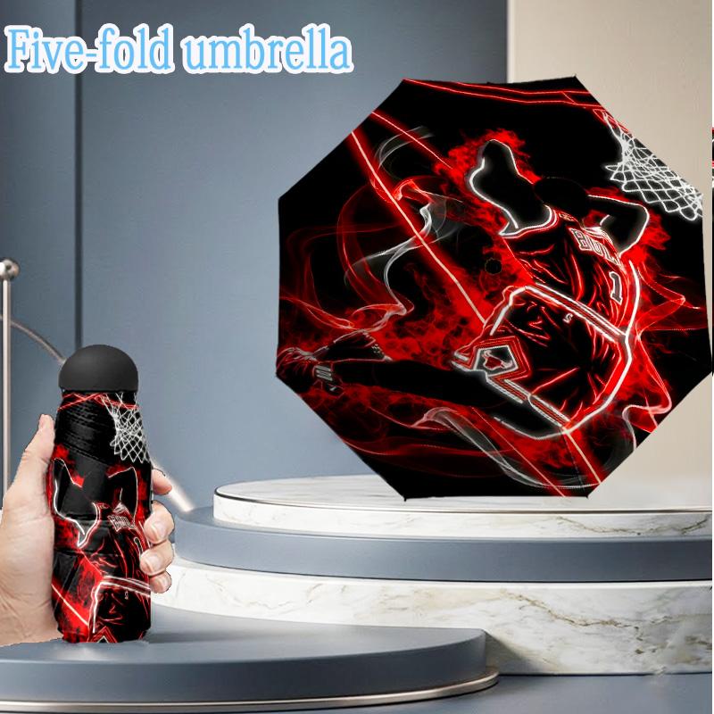Michael basketball Artwork Printed Mini Umbrella, 5-Fold, Lightweight, Retractable Umbrella Features 8 Ribs, Ideal for Outdoor Use Fan Gifts