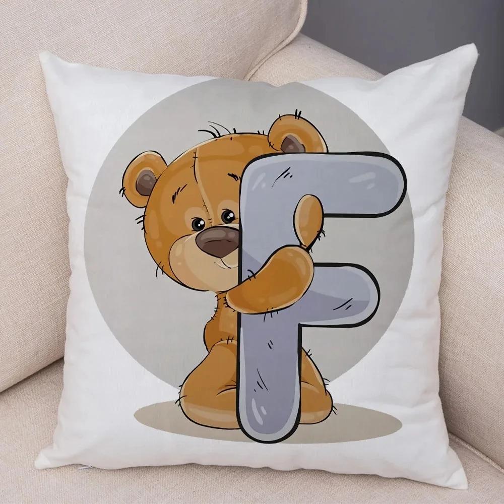Cute Cartoon Bear Animal Cushion Cover Sofa Children'S Room English Letter Print Pillowcase With Zipper Cushion Cover