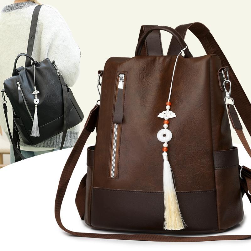 Schoolbag soft pu leather backpack women's bag fashion shoulder backpack anti-theft travel bag Korean version versatile 1011 new large capacity