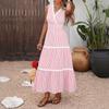 2026 European Striped Lace Patchwork Maxi Dress - Waist-Cinched, V-Neck, Sleeveless, Summer Style for Women